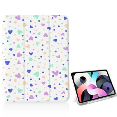 Imagem de OFQKOAKS Capa colorida com coração de bolinhas para iPad de 9,7 polegadas, 6ª/5ª geração (2018/2017), [suporte para lápis + hibernar/despertar automático], capa protetora fina com três dobras e parte