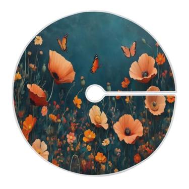 Imagem de Blueangle Saia de árvore de Natal floral vermelha de 90 cm - poliéster macio e resistente a rugas, decoração de férias para festas de Natal, árvore festiva e decoração de casa (213)