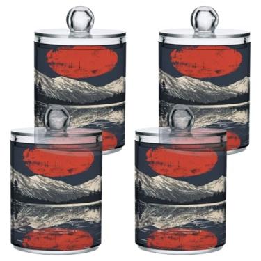 Imagem de ATTX Dispensador de suporte Qtip Red Sun para bola de algodão, cotonete, frasco de boticário de plástico transparente, pote de armazenamento de cozinha para decoração de casa, pacote com 4 (114)