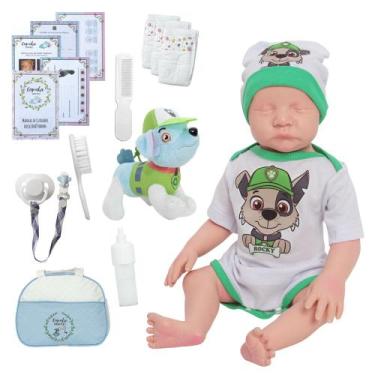 Imagem de Boneco Reborn Levi Olho Fechado Corpo Silicone Com Kit Bolsa - Cegonha