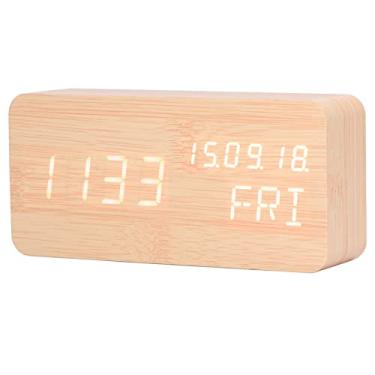 Imagem de Phefop Despertador Digital LED, Material de Madeira, Função de Controle de Voz, 3 Níveis de Brilho, Relógio de Cabeceira para Casa e Escritório