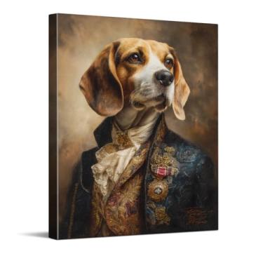 Imagem de CYFDYVT Retrato de cachorro real vintage em elegante casaco bordado clássico nobre animal de estimação impressão de arte de parede para decoração de escritório doméstico ilustração em tela 20 x 25 cm