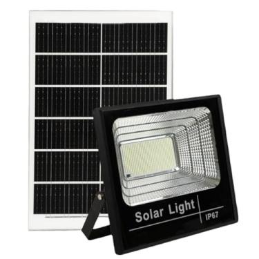 Imagem de HYZHANHONG Refletor Solar Exterior com Controlo Remoto, IP67 à Prova de Água, Projetor LED de 10W, Lâmpada com Painel Solar para Jardins, Ruas, Garagens e Pátios