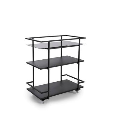 Imagem de Forma Utilidades Carrinho Bar Frame com Suporte Porta Copos e Duas Prateleiras Rodizios em Gel Preto