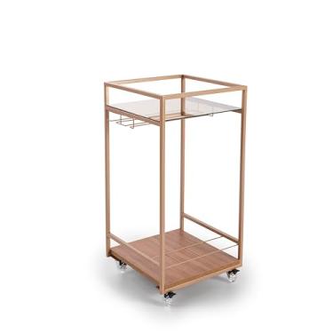 Imagem de Forma Utilidades Carrinho Bar Frame Compacto Aço Madeira e Vidro com Suporte Porta Copos e Rodizios em Gel Preto