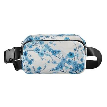 Imagem de CEBUGI Pochetes de caminhada para homens e mulheres, pochetes modernas de flores azuis pequenas resistentes à água com cinto ajustável para treino, viagem, corrida