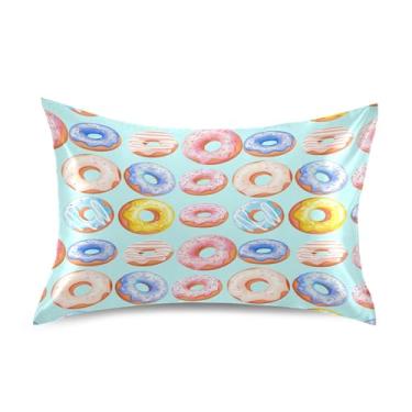 Imagem de xigua Fronha de cetim colorida Donuts para cabelo e pele, lavável na máquina, antiderrapante, refrescante, almofada queen com fecho de envelope, 50,8 cm x 76,2 cm