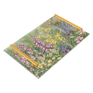 Imagem de Wassud Bandeja de banheiro Wildflower Meadow com alças, organizador de perfume de joias de acrílico para banheiro, quarto, cozinha, balcão de 30 x 20 cm
