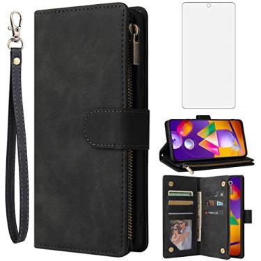 Imagem de Asuwish Capa carteira compatível com Samsung Galaxy M53 5G, protetor de tela de vidro temperado e capa flip de couro, suporte para cartão, acessórios de celular, capas de telefone robustas para Gaxaly