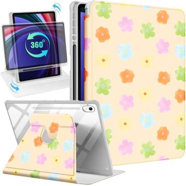 Imagem de Uppuppy Capa inteligente para Samsung Galaxy Tab S9/S9 FE/S10/S10 FE/S10 Lite de 11 polegadas - suporte giratório de 360 graus com suporte para lápis para mulheres e meninas, flor colorida para