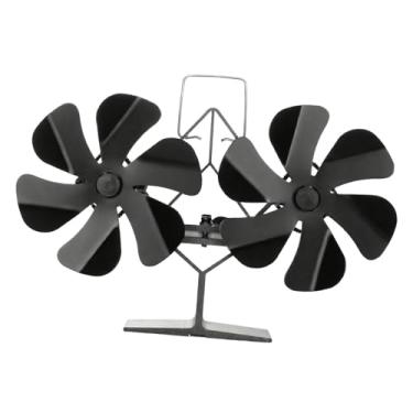 Imagem de Kuntesetty Ventiladores Pretos de Baixo Consumo de Energia, com Duas Cabeças, para Aquecimento Doméstico, Não Elétricos, para Lareiras, Ativados Pelo Calor, 6 Lâminas, Tamanho real