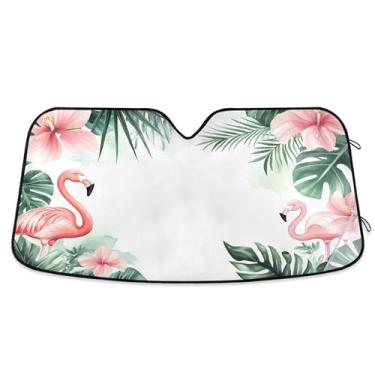 Imagem de Burbuja Plantas Tropicais Flamingos Para-brisa Carro Para-brisa, Bloco de Viseira Dobrável, Raios UV e Calor Solar, Mantém o Veículo Fresco, Ajuste Universal para a maioria dos Carros, 134,5 x 59,7 cm