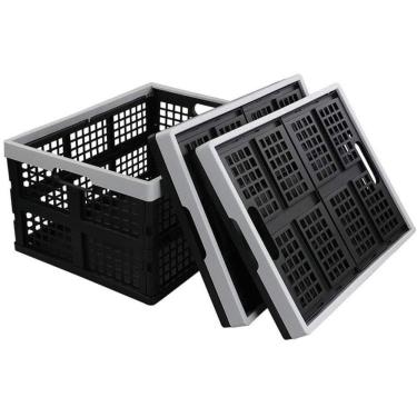 Imagem de Caixa Organizadora Dobravel Cesto Desmontavel Caixote Transporte Multiuso Carga Compras Lavanderia Feira Livros Brinqued