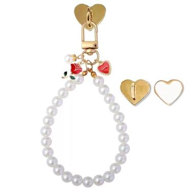 Imagem de Corrente com pingente de coração rosa pérola para mulheres amantes de livros, chaveiro com pingente de pérola, pulseiras Kindle, acessórios, berloques, presentes para leitores amantes de livros