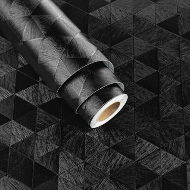 Imagem de Wallderful Papel de parede preto autoadesivo geométrico autoadesivo para quarto, armário de banheiro, forro de prateleira, triângulo, vinil, adesivo 40 x 198 cm