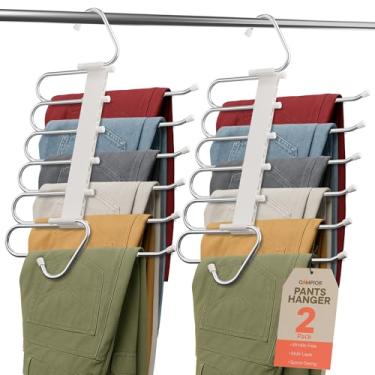 Imagem de Campior Pacote com 2 cabides para calças que economizam espaço, 6 camadas de jeans e organizador de armário para jeans, cachecóis e saias, cabide multicamadas com rolha antiderrapante, aço inoxidável