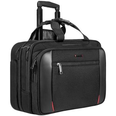 Imagem de EMPSIGN Bolsa para laptop com rodinhas de 17,3 polegadas, bolsa para computador para homens e mulheres, bolsa de viagem repelente de água com seção de bloqueio de RFID, bolsas noturnas