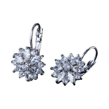 Imagem de Brincos De Argola Em Zircônia Cúbica Branca Em Forma De Floco De Neve 