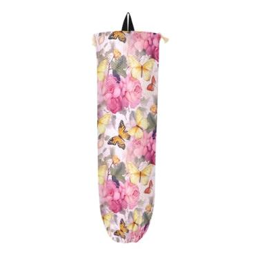 Imagem de Porta-sacolas plásticas borboletas com algumas rosas, suporte de sacola de supermercado para cozinha, dispensador de saco de plástico
