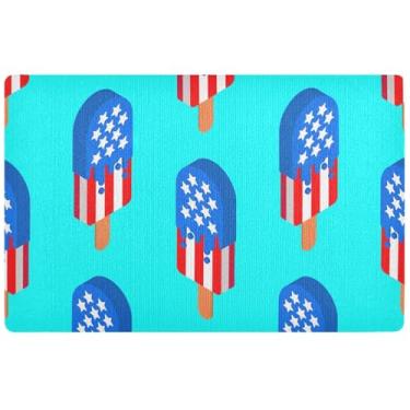 Imagem de TSENQUE Tapete de porta azul patriótico para sorvete dos EUA personalizado tapete absorvente de lama grande tapete de porta externo para entrada externa tapete de cachorro impermeável 81 cm x 50 cm