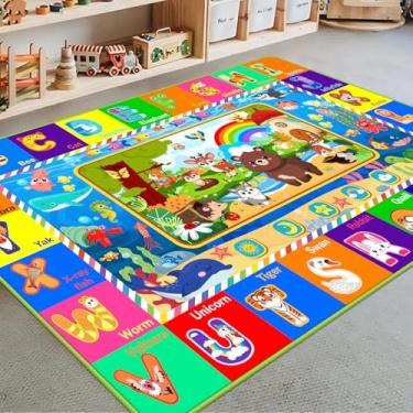 Imagem de LTKOUGFAM Tapete infantil ABC, tapete infantil de animais da floresta, para sala de jogos de meninas e meninos, tapete dobrável para bebês e crianças pequenas engatinhando (verde, 140 x 100 cm)