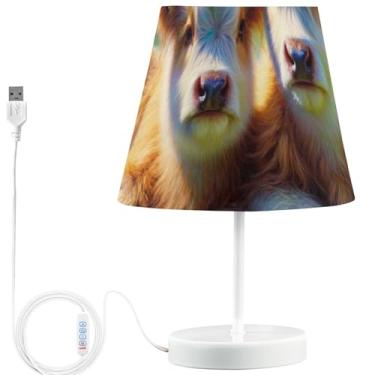 Imagem de TSENQUE Candeeiro de mesa floral Highland Cow Bezerro USB Bonito Candeeiro de cabeceira personalizado para mesinhas noturnas, lâmpada LED regulável que muda de cor para quarto