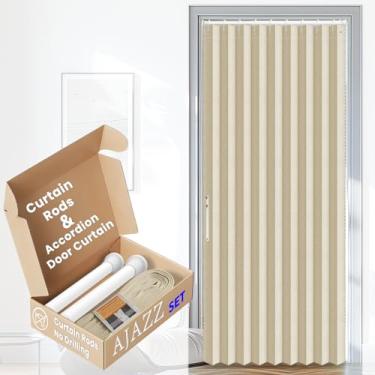 Imagem de AJAZZ Portas sanfonadas blecaute interiores portas de armário painéis deslizantes cortina magnética invisível para quarto sala de estar conjuntos de cortinas de entrada incluídos haste (1 pacote, 133L