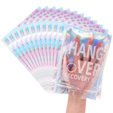 Imagem de KFHENSOMR 10 unidades de sacos de kit de recuperação de ressaca — sacos holográficos refecháveis pré-impressos, ideais para lembrancinhas de despedida de solteira e kits de ressaca de aniversário (sem
