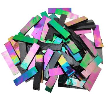 Imagem de Tira de vitral iridescente retangular de 4 cm x 1 cm, azulejos de mosaico de vidro de 198 g para artesanato DIY, pratos, porta-retratos, vasos de flores, joias artesanais e mais mosaicos decorativos