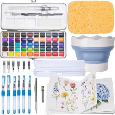 Imagem de Conjunto de tinta aquarela de 50 cores, conjunto de pintura com livro de colorir, pincéis de água, lavadora, caixa de armazenamento, esponja grande e lápis mecânico, materiais de arte, kit de aquarela