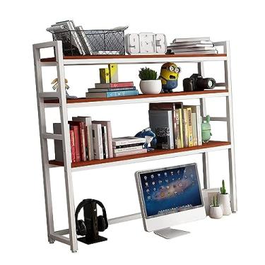 Imagem de Estante de mesa para mesa de computador - estante de mesa de computador de madeira de metal, rack organizador de mesa ajustável de 3 níveis, suporte de exibição independente industrial, para