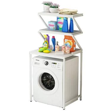 Imagem de Prateleira para máquina de lavar roupa de 3 camadas, prateleira organizadora de banheiro, rack de armazenamento de banheiro, economiza espaço, branca, natural, para lavanderia, sala de estar. (branco)