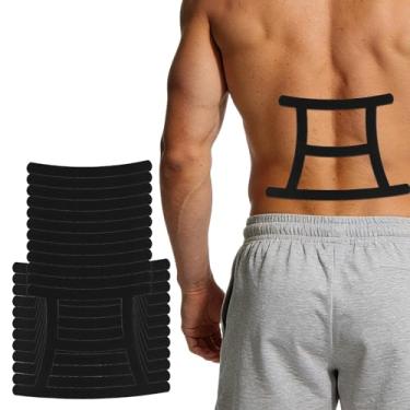 Imagem de 12un Fita Kinesiológica Lombar, Tiras Pré-cortadas Suporte Muscular para Coluna & Cintura Flexíveis Adesivos Esportivos para Exercício Academia Uso Diário (Preto)