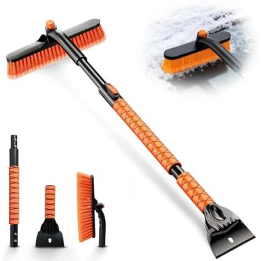 Imagem de Escova de neve extensível de 111,8 cm e raspador de gelo para SUV, escova de neve 2 em 1 para para-brisas de carro, cabeça de escova rotativa de 360°, cerdas grossas de PVC, cabo longo destacável com