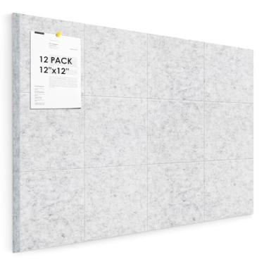 Imagem de Quadro de cortiça para parede, 122 cm x 91 cm, pacote com 12 azulejos de parede de feltro com abas adesivas removíveis seguras, quadros de avisos para cozinha de escritório em casa, quadro de avisos