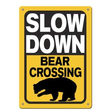 Imagem de Sinal de urso lento, placas de desaceleração para bairros, placas de cruzamento de urso, aviso para decoração de rua ao ar livre 20 x 30 cm placa de metal de alumínio