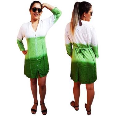 Imagem de Bata Blusão Saida De Praia Aberta De Botão Manga M G e GG - Neha, Verd