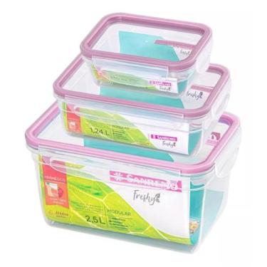 Imagem de Kit 3 Potes Plástico Hermético Marmita Geladeira Mantimentos - Sanremo