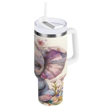 Imagem de SEHANY Copo de elefante fofo de 1,134 g com alça, copo isolado de aço inoxidável de parede dupla à prova de vazamento, caneca de café isolada para viagem cabe no suporte de copo de carro
