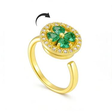 Imagem de OIDIMS Anéis de ansiedade com trevo de quatro folhas para mulheres imitação de cristal da sorte ajustável trevo flor anel giratório elegante casamento aberto festival dia de São Patrício joia boa