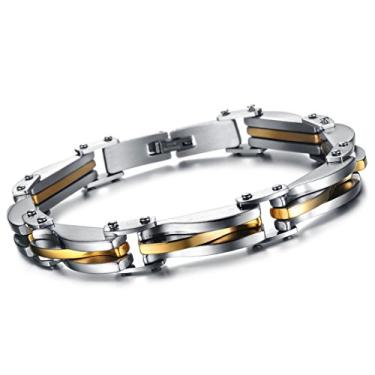 Imagem de Pulseira Oidea de aço inoxidável masculina dourada e prateada em dois tons, presente de aniversário, com bolsa de presente