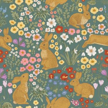 Imagem de TOARTi Papel de parede de coelho boho papel de contato de páscoa papel de parede de coelho papel de parede de flor vintage boho floral coelho papel de contato para decoração de armários de quarto