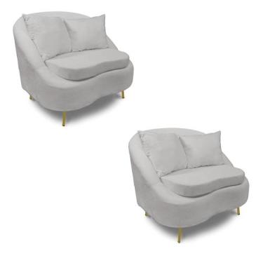 Imagem de Poltrona Decorativa Orgânica Pé Ferro Dourado Kit 2 Zaya Bouclê C05 - 