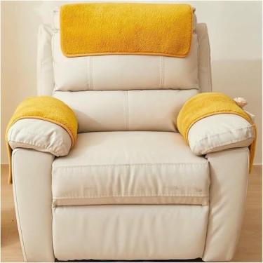 Imagem de Capas de apoio de braço de sofá em lã sherpa com base antiderrapante e bolso de armazenamento. Capas para apoio de braço de poltrona reclinável.