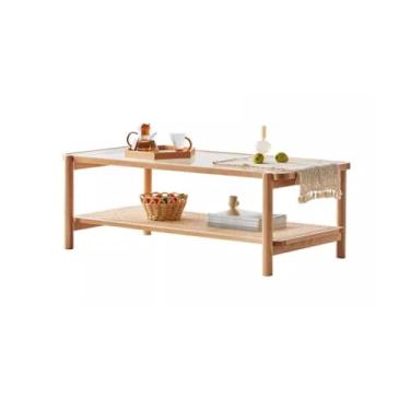 Imagem de Mesa de centro mesa de centro de vidro de vime de madeira maciça mesa de chá de carvalho nórdico moderna minimalista sala de estar mesa de chá mesa de quarto