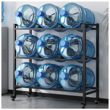 Imagem de VZQJHKMPXFS Rack de armazenamento de garrafa de água resistente com rodas - organizador de suporte dispensador de 5 galões para casa, escritório, academia e restaurante (preto, 93 x 35 x 90 cm)