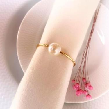 Imagem de 6 Anel Guardanapo Casamento Mesa Jantar Dourado Pérolado