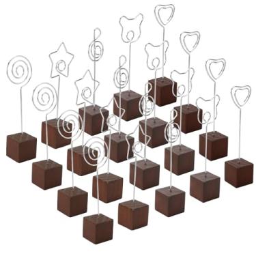 Imagem de CXRYLZ 20 peças de suportes de clipe de memorando, suportes de número de mesa, base de cubo de madeira leve com suporte de clipe jacaré, decoração rústica para cartões de nome de festa de casamento