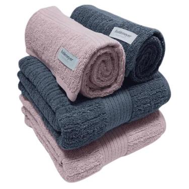 Imagem de Kit Toalhas Buddemeyer Fio Penteado Canelado Grafite/Rosa 2 banho 2 ro