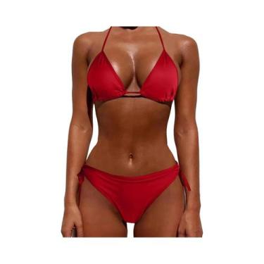 Imagem de Biquíni Feminino De Verão Leve Com Cintura Alta Em Cor Sólida Moda Sex